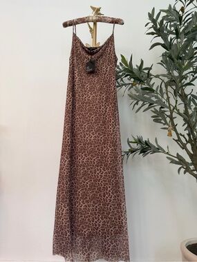 See You Monday Brown Leopard Print Maxi Slip Dress